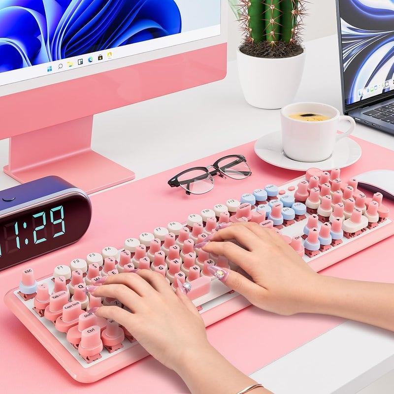 Udefineit 91PCS Long Nails Keyboard Stickers, Self-Adhesive Keyboard Bubbles for Long Nails Typing and Gaming, Heart-Shaped Silicone Keyboards Cover for Women Girls Nail Art PC Keyboards Caps - Pink - Image 2